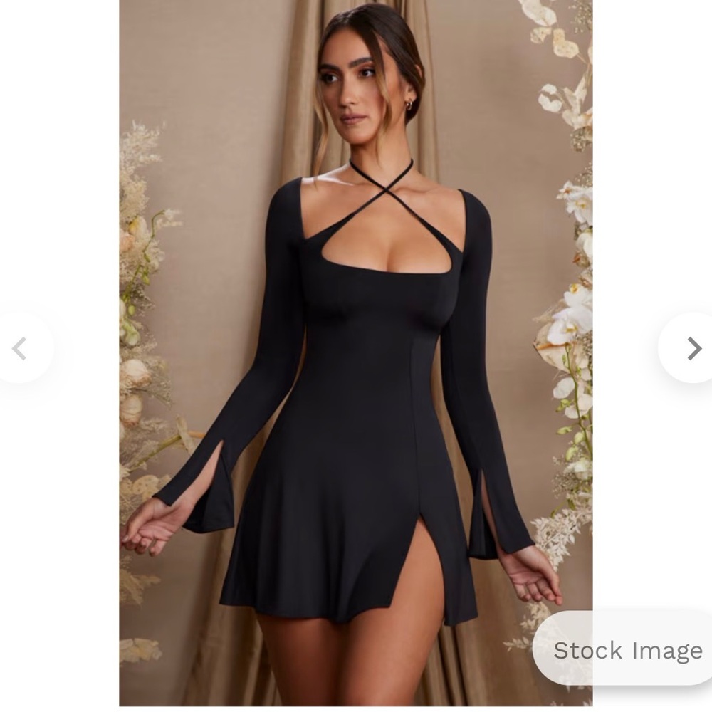 Oh Polly Black Long Sleeve Dress with Slit